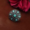 Oxidized silver heart ring with stone accent.