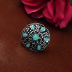 Trendy Oxidized Heart Ring – Silver Plated Stone Jewelry for Perfect Casual Wear - "Mint"