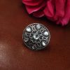 Oxidized silver heart ring with stone accent.