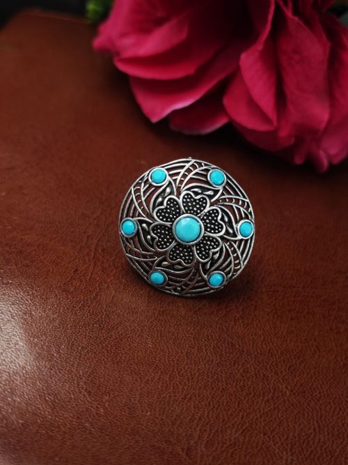 Traditional oxidized silver plated ring for daily wear
