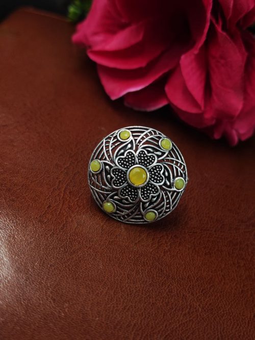 Traditional oxidized silver plated ring for daily wear