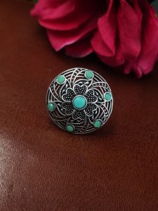Traditional Oxidized Ring – Silver Plated Best Jewelry for Everyday Look - color: "Mint"