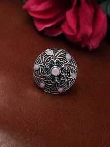 Traditional Oxidized Ring – Silver Plated Best Jewelry for Everyday Look - color: "Baby Pink"