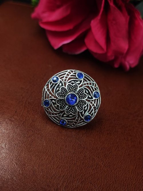 Traditional oxidized silver plated ring for daily wear