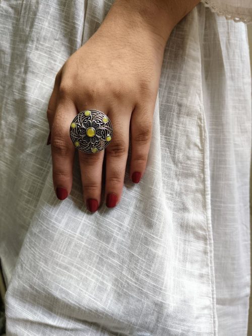 Traditional oxidized silver plated ring for daily wear