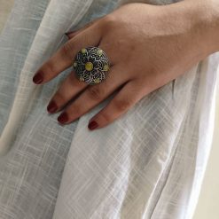 Traditional silver plated oxidized ring for daily wear