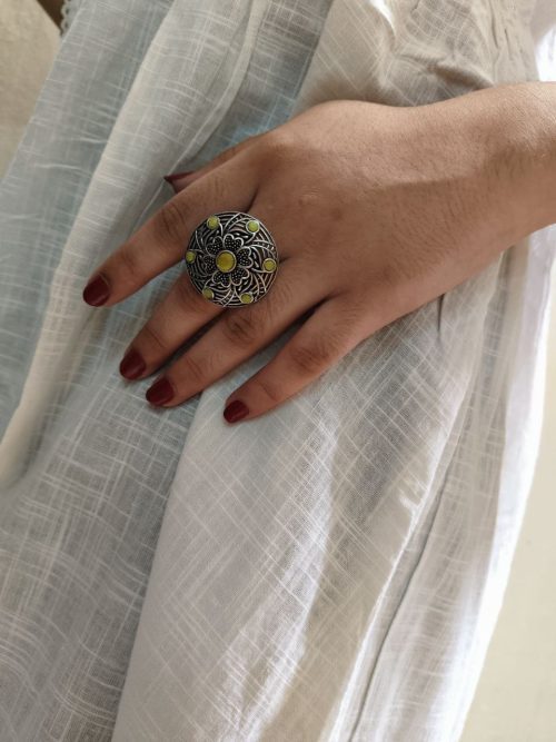 Traditional silver plated oxidized ring for daily wear