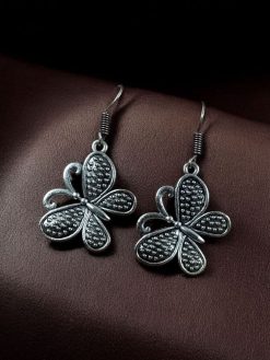 Silver plated butterfly dangler earrings with hook design