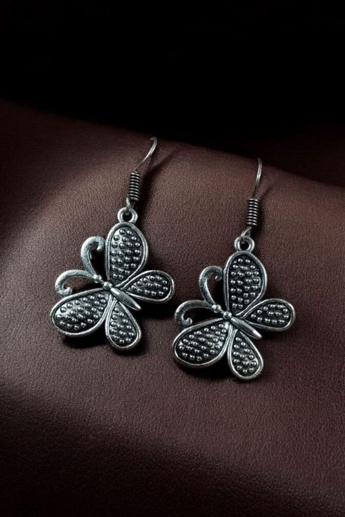 Silver plated butterfly dangler earrings with hook design