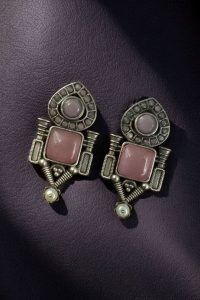 Fashionable Western Look Earrings | Unique Design Pearl & Monalisa Stone Jewelry for Women - color: "Baby Pink"