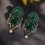 Fashionable Western Look Earrings | Unique Design Pearl & Monalisa Stone Jewelry for Women - "Green"