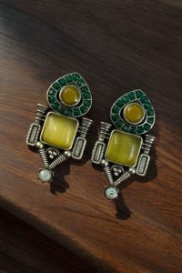 Fashionable Western Look Earrings | Unique Design Pearl & Monalisa Stone Jewelry for Women - color: "Yellow"