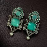 Fashionable Western Look Earrings | Unique Design Pearl & Monalisa Stone Jewelry for Women - "Mint"