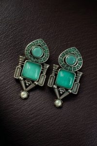 Fashionable Western Look Earrings | Unique Design Pearl & Monalisa Stone Jewelry for Women - color: "Mint"