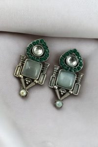 Fashionable Western Look Earrings | Unique Design Pearl & Monalisa Stone Jewelry for Women - color: "Grey"