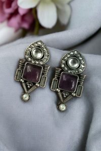 Fashionable Western Look Earrings | Unique Design Pearl & Monalisa Stone Jewelry for Women - color: "Amethyst"