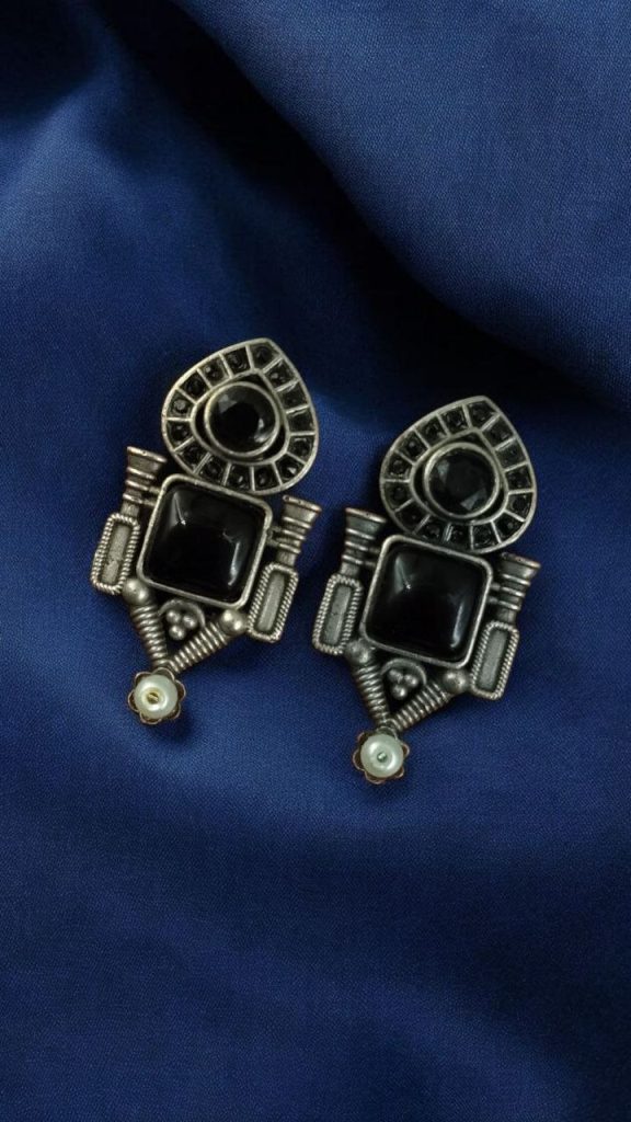 Bulk 876 Fashionable Western Look Earrings | Unique Design Pearl & Monalisa Stone Jewelry for Women - "Black"