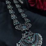 Elegant Long Flower Necklace | Perfect Stone & Pearl Work Silver Plated Oxidized Jewelry - "Mint"