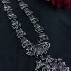 Elegant oxidized silver flower necklace with pearl and stone work.