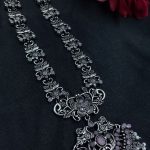 Elegant Long Flower Necklace | Perfect Stone & Pearl Work Silver Plated Oxidized Jewelry - "Baby Pink"