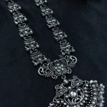 Elegant Long Flower Necklace | Perfect Stone & Pearl Work Silver Plated Oxidized Jewelry - "White"