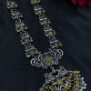 Elegant oxidized silver flower necklace with pearl and stone work.