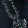 Elegant oxidized silver flower necklace with pearl and stone work.
