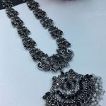 Elegant Long Flower Necklace | Perfect Stone & Pearl Work Silver Plated Oxidized Jewelry - "Black"
