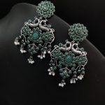 Best Silver Plated Peacock Earrings with Pearl & Stone – Traditional Ethnic Jewelry For Girls - "Green"