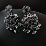 Best Silver Plated Peacock Earrings with Pearl & Stone – Traditional Ethnic Jewelry For Girls - "Black"