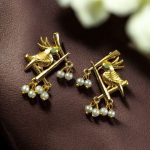 Gold Plated Ethnic Bird Earrings with Pearl Detailing – Perfect Traditional Jewelry for Women - "Mint"