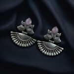 Oxidized Silver Plated Peacock Dangler Earrings | Best Traditional Ethnic Stone Detailing Jewelry - "Baby Pink"