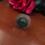 Oxidized Silver Plated Round Stone Ring – Daily Wear Perfect Jewelry for Women - "Green"