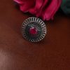 Oxidized silver plated round stone ring for women