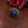 Oxidized silver plated round stone ring for women