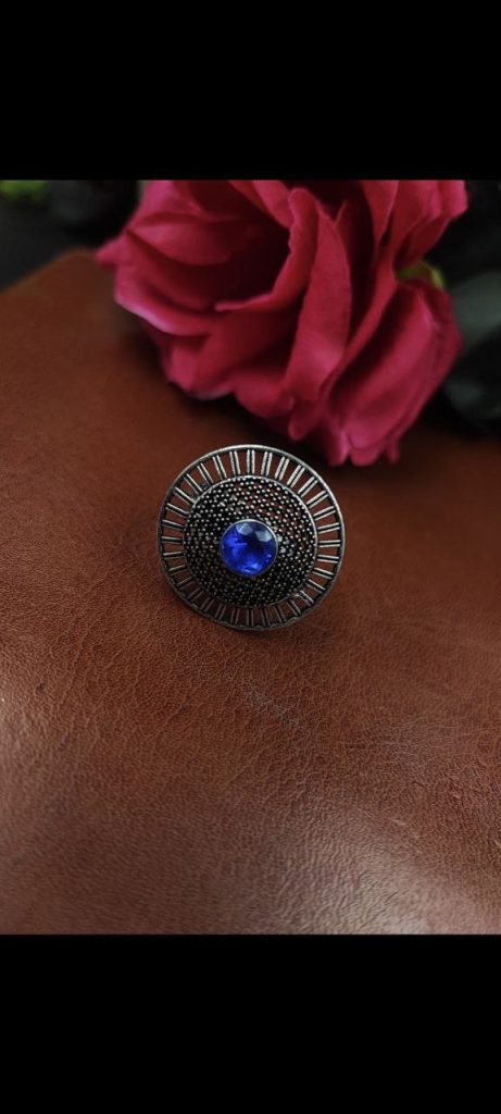 Bulk 830 Oxidized Silver Plated Round Stone Ring – Daily Wear Perfect Jewelry for Women - "Blue"