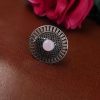Oxidized silver plated round stone ring for women