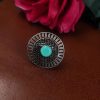 Oxidized silver plated round stone ring for women