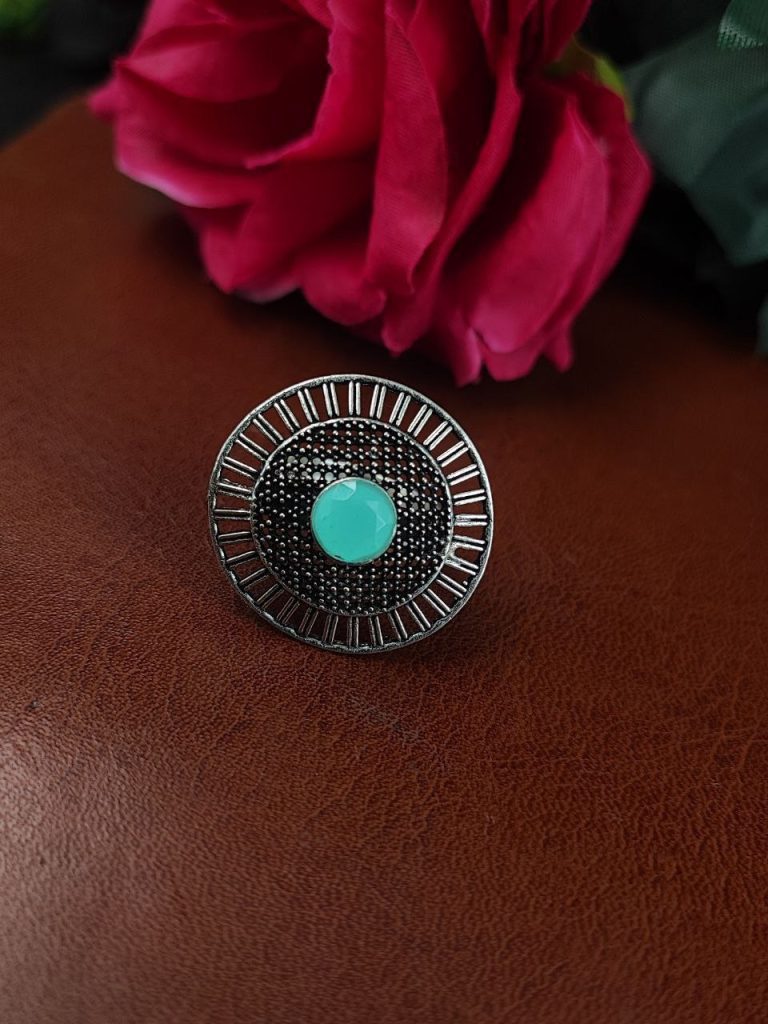 Bulk 834 Oxidized Silver Plated Round Stone Ring – Daily Wear Perfect Jewelry for Women - "Mint"