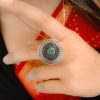 Oxidized silver plated round stone ring for women