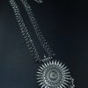 Traditional long necklace with pearl work and oxidized silver plating