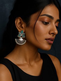 Oxidized Silver Plated Peacock Dangler Earrings | Best Traditional Ethnic Stone Detailing Jewelry