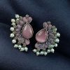 Silver plated oxidized earrings with pearl and stone detailing