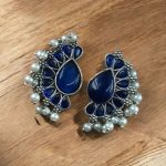 Bulk 364 Silver Plated Western Style Earrings | Antique Oxidized Stone & Pearl Detailing Best Ethnic Jewelry - "Blue"
