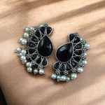Bulk 372 Silver Plated Western Style Earrings | Antique Oxidized Stone & Pearl Detailing Best Ethnic Jewelry - "Black"