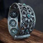 Traditional Oxidized Unique Flower Design Bangle | Silver Replica Ethnic Jewelry for Women - "Mint"