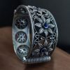 Oxidized flower design silver replica bangle for women