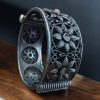 Oxidized flower design silver replica bangle for women