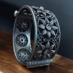 Traditional Oxidized Unique Flower Design Bangle | Silver Replica Ethnic Jewelry for Women - "Baby Pink"