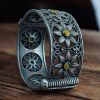 Oxidized flower design silver replica bangle for women